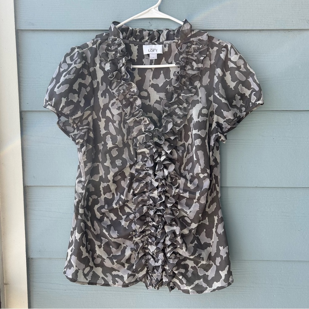LOFT Women's Animal Print Ruffled Blouse